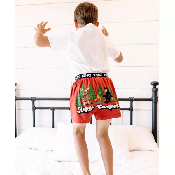 Lazy One Funny Animal Boxers Novelty Boxer Shorts Hunorous Kids Underwear Gag Gifts for BoysHappy Camper Kids Boxer Red