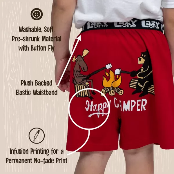 Lazy One Funny Animal Boxers Novelty Boxer Shorts Hunorous Kids Underwear Gag Gifts for BoysHappy Camper Kids Boxer Red