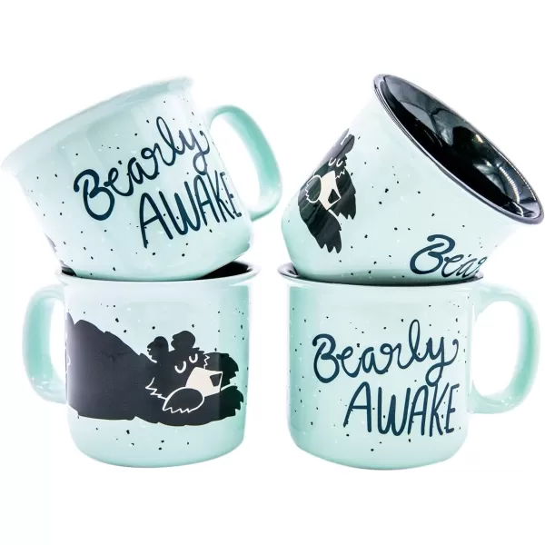 Lazy One Novelty Mugs Funny Gift Mug for Family Friends or Coworkers in your Office Set of 4 Happy CamperBearly Awake Mug 4 Pack