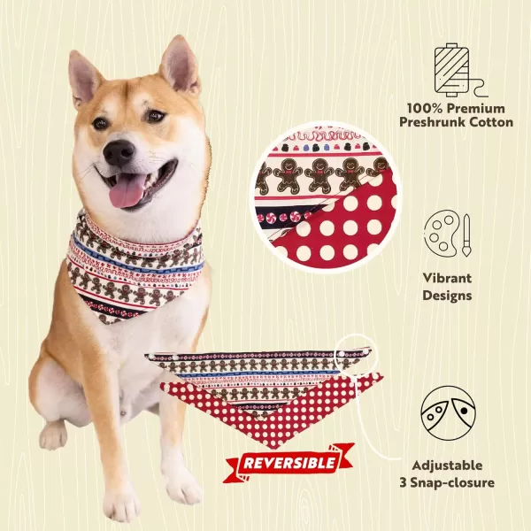 Lazy One Reversible Dog Bandana Cute Accessories for Pets Stripes MediumLarge LabsGingerbread Dog Bandana