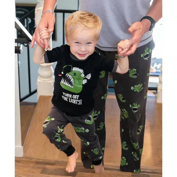 Lazy One ShortSleeve Pajamas Sets for Girls and Boys Kids Soft Animal PJs Lake PajamasAngler Fish Pajama Sets