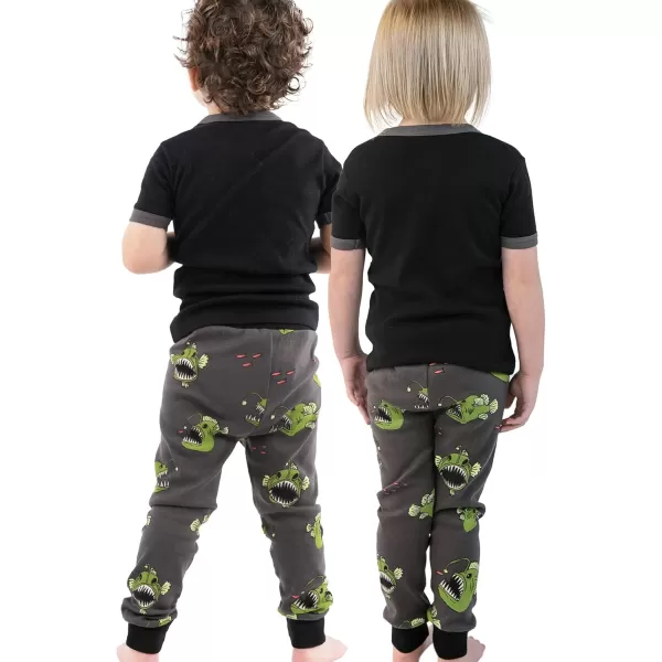 Lazy One ShortSleeve Pajamas Sets for Girls and Boys Kids Soft Animal PJs Lake PajamasAngler Fish Pajama Sets