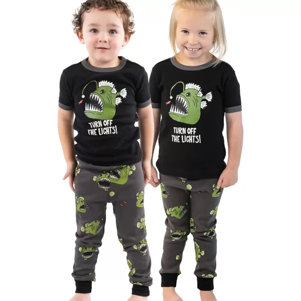 Lazy One ShortSleeve Pajamas Sets for Girls and Boys Kids Soft Animal PJs Lake PajamasAngler Fish Pajama Sets