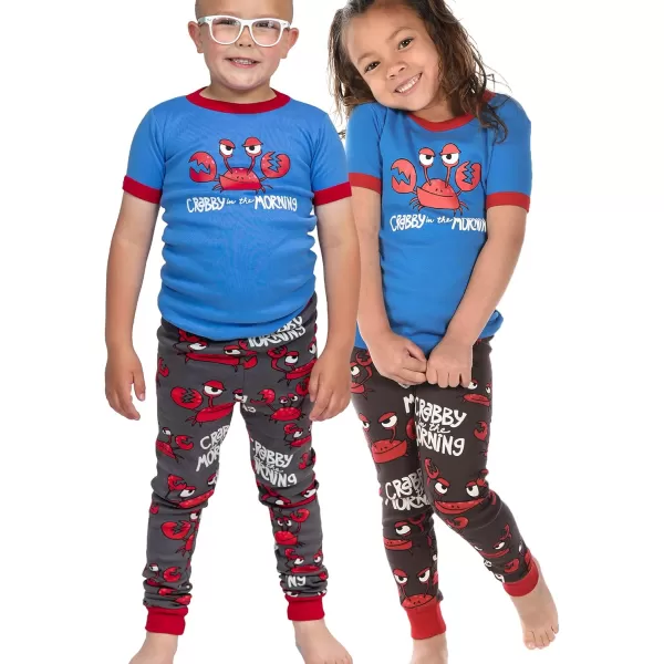 Lazy One ShortSleeve Pajamas Sets for Girls and Boys Kids Soft Animal PJs Lake PajamasCrabby in the Morning Pajama Sets