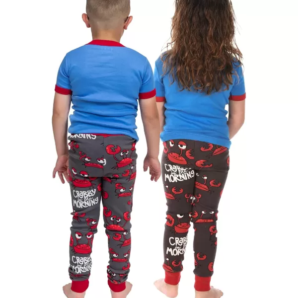 Lazy One ShortSleeve Pajamas Sets for Girls and Boys Kids Soft Animal PJs Lake PajamasCrabby in the Morning Pajama Sets