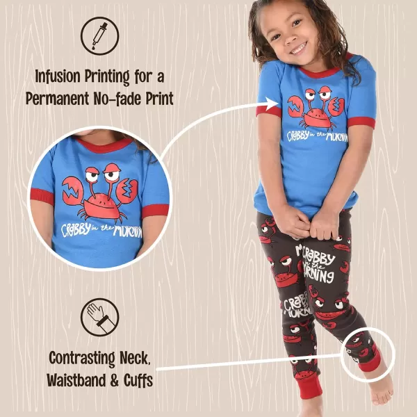Lazy One ShortSleeve Pajamas Sets for Girls and Boys Kids Soft Animal PJs Lake PajamasCrabby in the Morning Pajama Sets