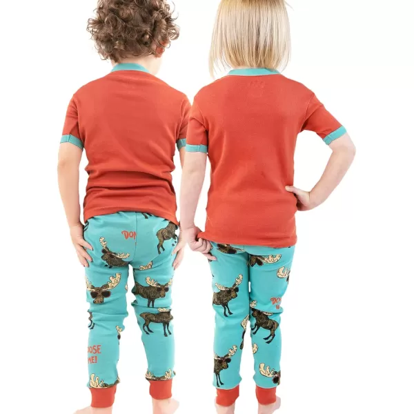 Lazy One ShortSleeve Pajamas Sets for Girls and Boys Kids Soft Animal PJs Lake PajamasDont Moose Pajama Sets
