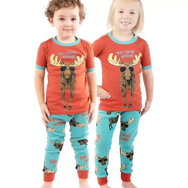 Lazy One ShortSleeve Pajamas Sets for Girls and Boys Kids Soft Animal PJs Lake PajamasDont Moose Pajama Sets
