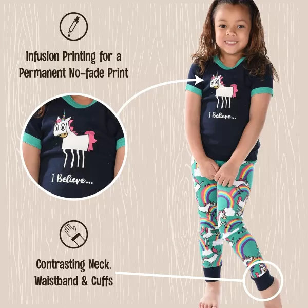 Lazy One ShortSleeve Pajamas Sets for Girls and Boys Kids Soft Animal PJs Lake PajamasI Believe Unicorn Pajama Sets