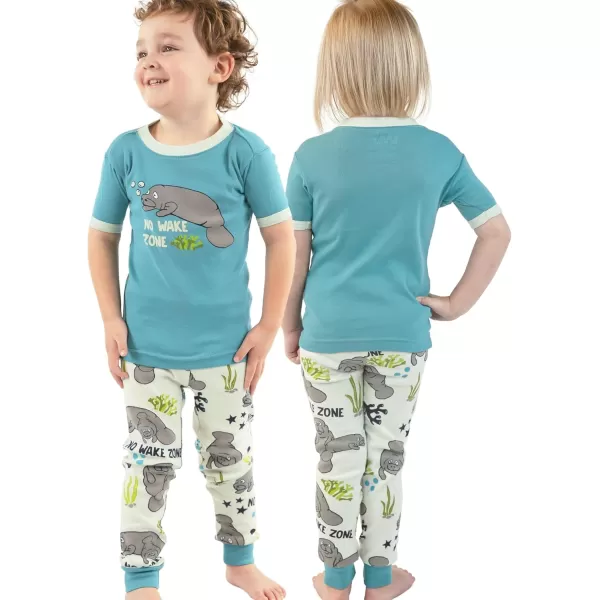 Lazy One ShortSleeve Pajamas Sets for Girls and Boys Kids Soft Animal PJs Lake PajamasManatee Pajama Sets