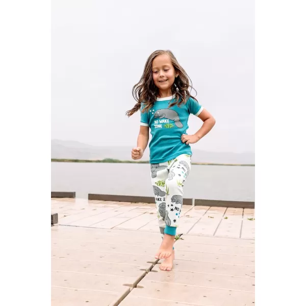 Lazy One ShortSleeve Pajamas Sets for Girls and Boys Kids Soft Animal PJs Lake PajamasManatee Pajama Sets