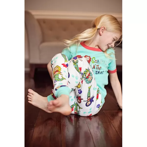 Lazy One ShortSleeve Pajamas Sets for Girls and Boys Kids Soft Animal PJs Lake PajamasMermaid Pajama Sets