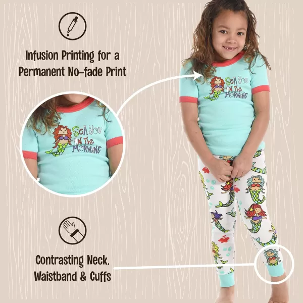 Lazy One ShortSleeve Pajamas Sets for Girls and Boys Kids Soft Animal PJs Lake PajamasMermaid Pajama Sets