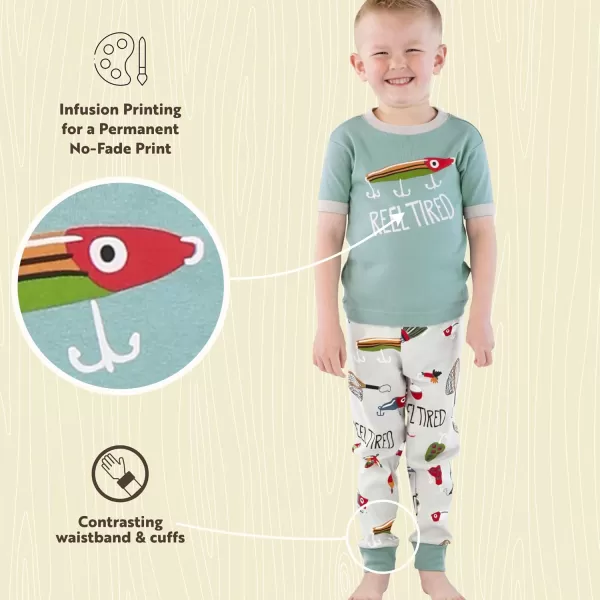 Lazy One ShortSleeve Pajamas Sets for Girls and Boys Kids Soft Animal PJs Lake PajamasReel Tired Pajama Sets