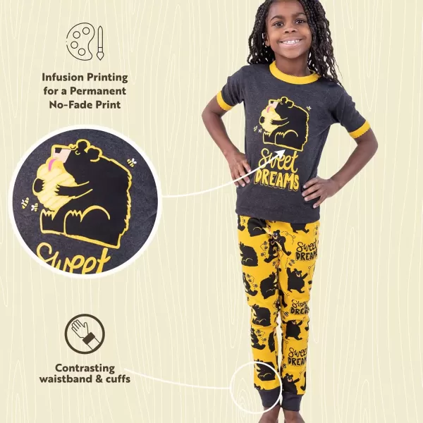 Lazy One ShortSleeve Pajamas Sets for Girls and Boys Kids Soft Animal PJs Lake PajamasSweet Dreamsbear