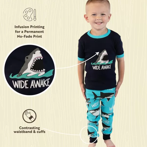Lazy One ShortSleeve Pajamas Sets for Girls and Boys Kids Soft Animal PJs Lake PajamasWide Awake Sharks Pajama Sets