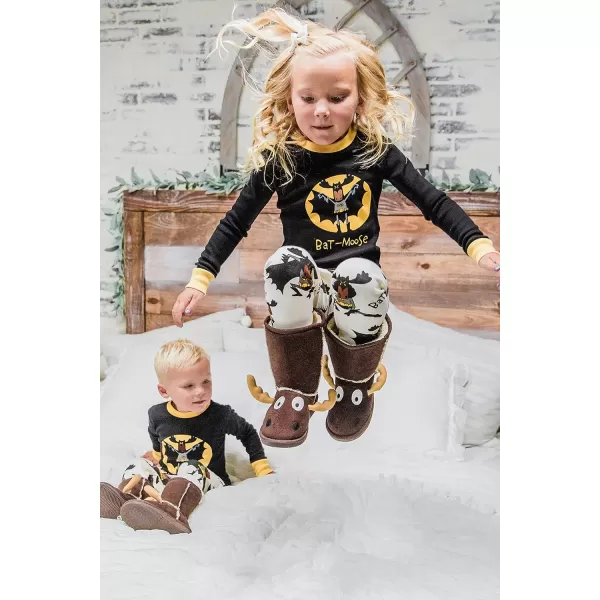 Lazy One Warm LongSleeve PJ Sets for Girls and Boys Cozy Comfy Funny Kids Pajama Sets Animal Bear ampamp MooseBat Moose Pajama Sets