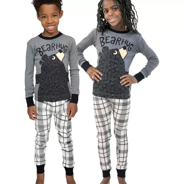 Lazy One Warm LongSleeve PJ Sets for Girls and Boys Cozy Comfy Funny Kids Pajama Sets Animal Bear ampamp MooseBear Hug Gray