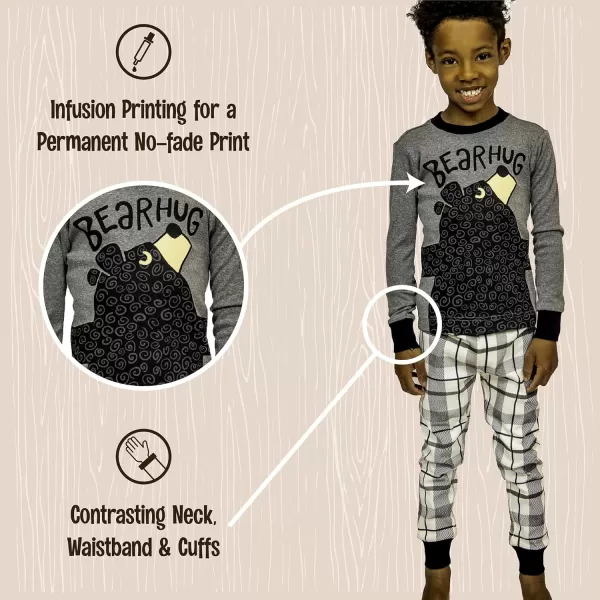 Lazy One Warm LongSleeve PJ Sets for Girls and Boys Cozy Comfy Funny Kids Pajama Sets Animal Bear ampamp MooseBear Hug Gray