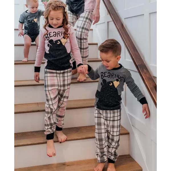Lazy One Warm LongSleeve PJ Sets for Girls and Boys Cozy Comfy Funny Kids Pajama Sets Animal Bear ampamp MooseBear Hug Gray