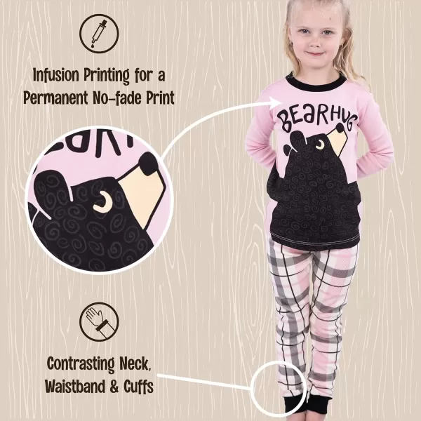 Lazy One Warm LongSleeve PJ Sets for Girls and Boys Cozy Comfy Funny Kids Pajama Sets Animal Bear ampamp MooseBear Hug Pink