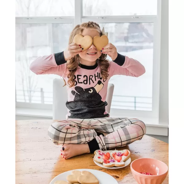 Lazy One Warm LongSleeve PJ Sets for Girls and Boys Cozy Comfy Funny Kids Pajama Sets Animal Bear ampamp MooseBear Hug Pink