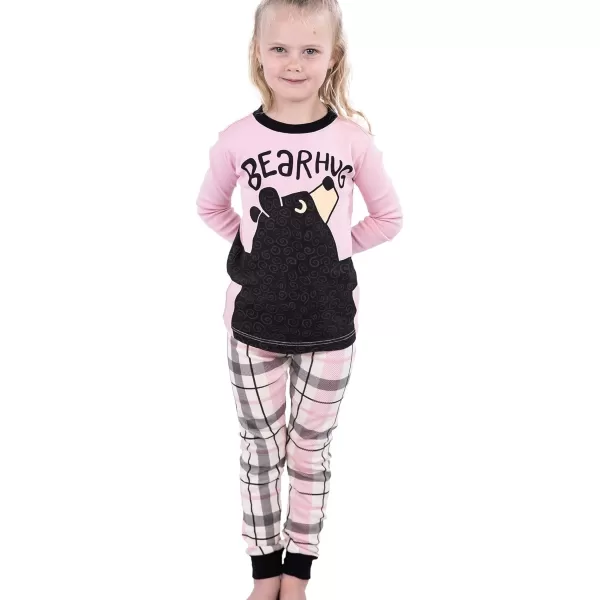 Lazy One Warm LongSleeve PJ Sets for Girls and Boys Cozy Comfy Funny Kids Pajama Sets Animal Bear ampamp MooseBear Hug Pink