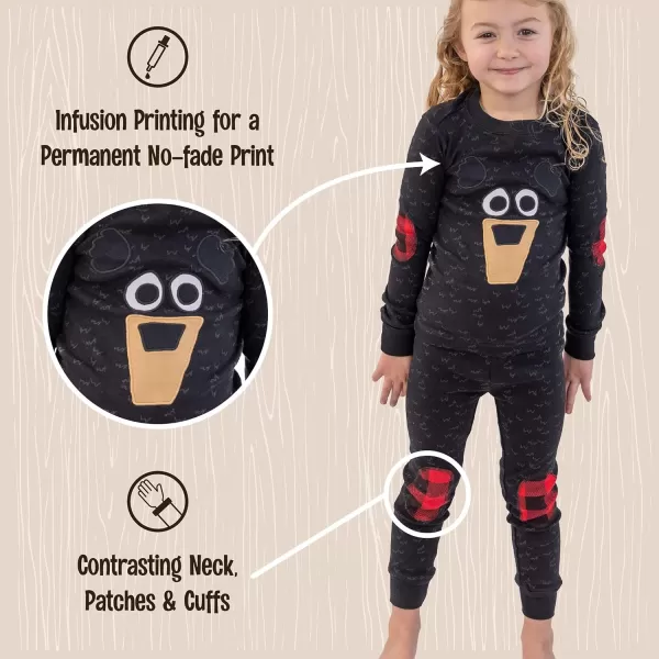 Lazy One Warm LongSleeve PJ Sets for Girls and Boys Cozy Comfy Funny Kids Pajama Sets Animal Bear ampamp MooseBlack Bear Pajama Sets