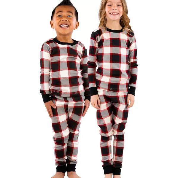 Lazy One Warm LongSleeve PJ Sets for Girls and Boys Cozy Comfy Funny Kids Pajama Sets Animal Bear ampamp MooseBlack Plaid