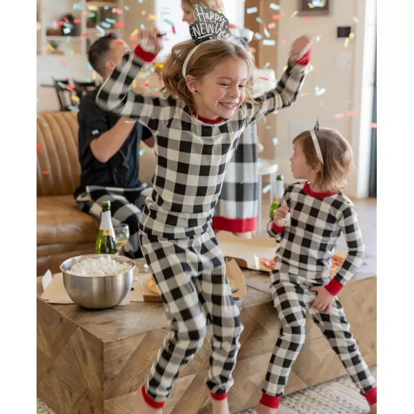 Lazy One Warm LongSleeve PJ Sets for Girls and Boys Cozy Comfy Funny Kids Pajama Sets Animal Bear ampamp MooseBlack  White Plaid Pajama Sets