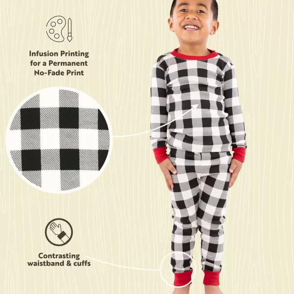 Lazy One Warm LongSleeve PJ Sets for Girls and Boys Cozy Comfy Funny Kids Pajama Sets Animal Bear ampamp MooseBlack  White Plaid Pajama Sets