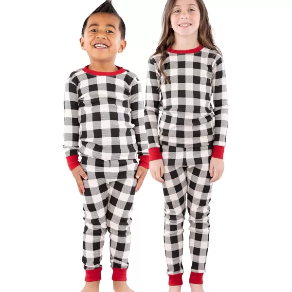 Lazy One Warm LongSleeve PJ Sets for Girls and Boys Cozy Comfy Funny Kids Pajama Sets Animal Bear ampamp MooseBlack  White Plaid Pajama Sets