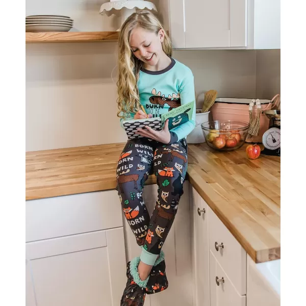 Lazy One Warm LongSleeve PJ Sets for Girls and Boys Cozy Comfy Funny Kids Pajama Sets Animal Bear ampamp MooseBorn to Be Wild Pajama Sets