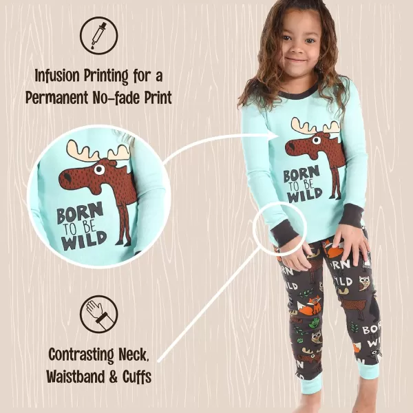 Lazy One Warm LongSleeve PJ Sets for Girls and Boys Cozy Comfy Funny Kids Pajama Sets Animal Bear ampamp MooseBorn to Be Wild Pajama Sets