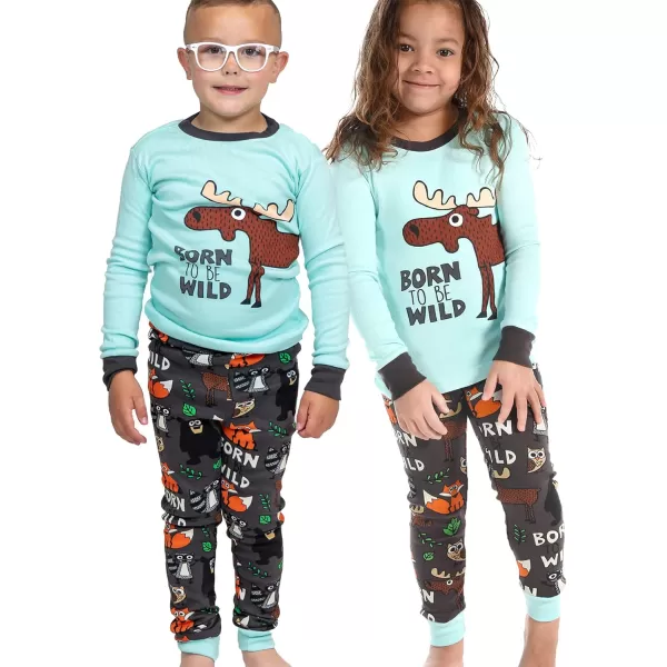 Lazy One Warm LongSleeve PJ Sets for Girls and Boys Cozy Comfy Funny Kids Pajama Sets Animal Bear ampamp MooseBorn to Be Wild Pajama Sets