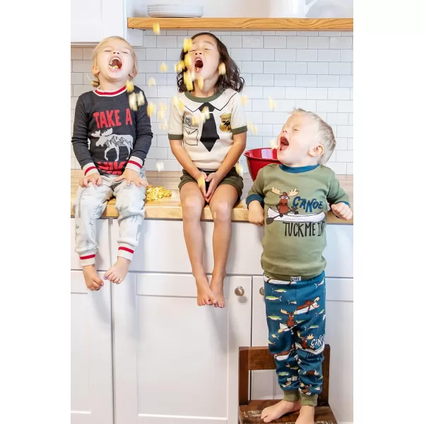 Lazy One Warm LongSleeve PJ Sets for Girls and Boys Cozy Comfy Funny Kids Pajama Sets Animal Bear ampamp MooseCanoe Tuck Me in Pajama Sets