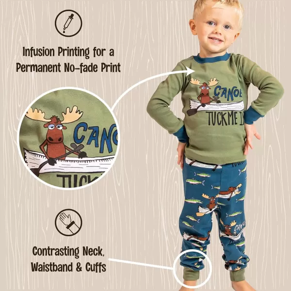 Lazy One Warm LongSleeve PJ Sets for Girls and Boys Cozy Comfy Funny Kids Pajama Sets Animal Bear ampamp MooseCanoe Tuck Me in Pajama Sets