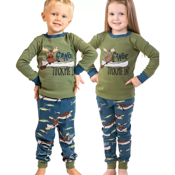 Lazy One Warm LongSleeve PJ Sets for Girls and Boys Cozy Comfy Funny Kids Pajama Sets Animal Bear ampamp MooseCanoe Tuck Me in Pajama Sets