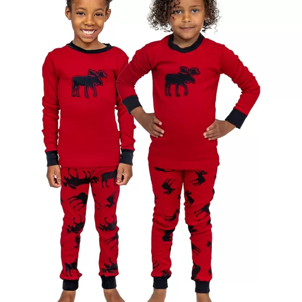 Lazy One Warm LongSleeve PJ Sets for Girls and Boys Cozy Comfy Funny Kids Pajama Sets Animal Bear ampamp MooseClassic Moose Pajama Sets