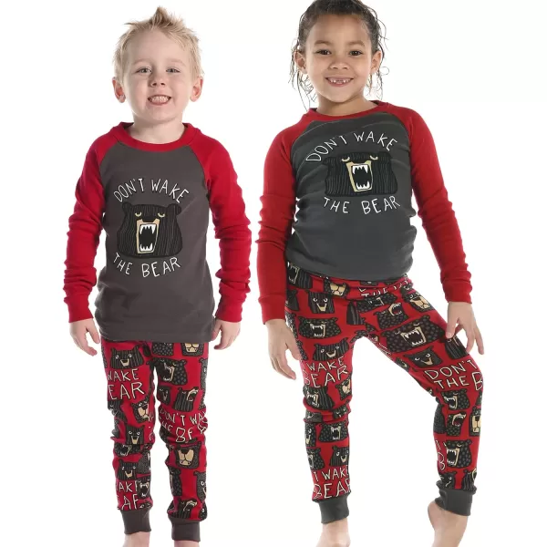 Lazy One Warm LongSleeve PJ Sets for Girls and Boys Cozy Comfy Funny Kids Pajama Sets Animal Bear ampamp MooseDont Wake the Bear Pajama Sets