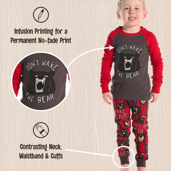 Lazy One Warm LongSleeve PJ Sets for Girls and Boys Cozy Comfy Funny Kids Pajama Sets Animal Bear ampamp MooseDont Wake the Bear Pajama Sets