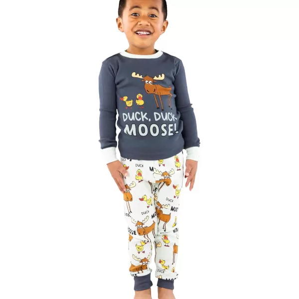 Lazy One Warm LongSleeve PJ Sets for Girls and Boys Cozy Comfy Funny Kids Pajama Sets Animal Bear ampamp MooseDuck Duck Moose Blue Pajama Sets