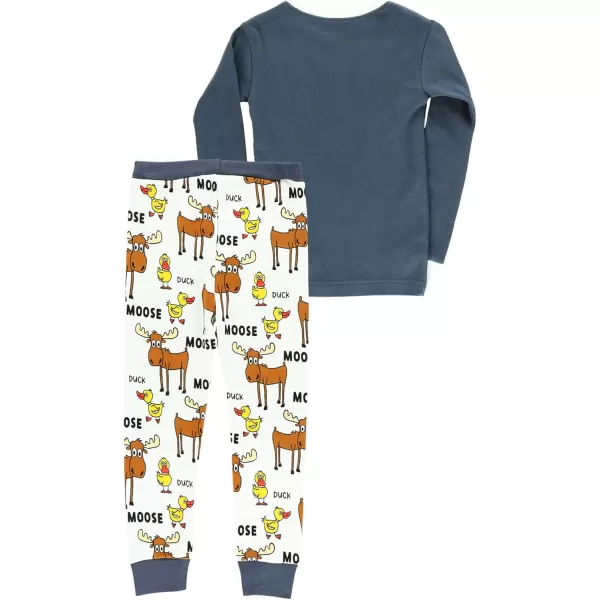 Lazy One Warm LongSleeve PJ Sets for Girls and Boys Cozy Comfy Funny Kids Pajama Sets Animal Bear ampamp MooseDuck Duck Moose Blue Pajama Sets