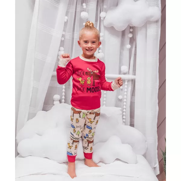 Lazy One Warm LongSleeve PJ Sets for Girls and Boys Cozy Comfy Funny Kids Pajama Sets Animal Bear ampamp MooseDuck Duck Moose Girl Pink Pajama Sets
