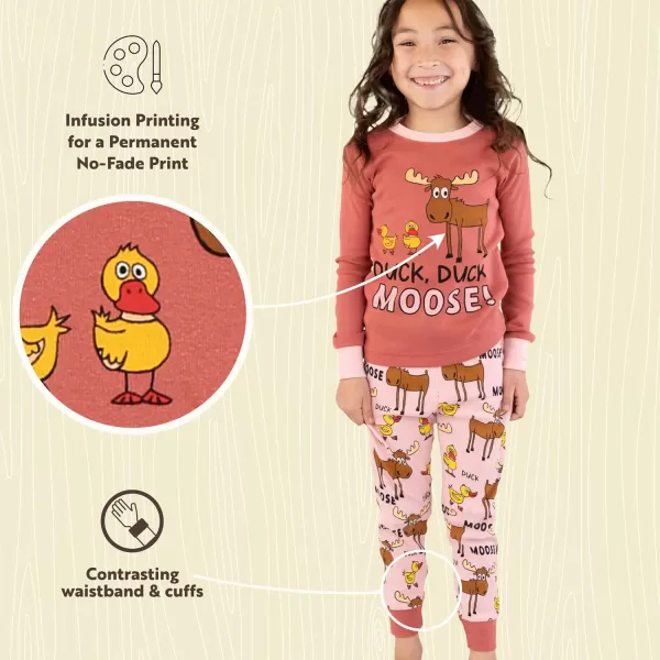 Lazy One Warm LongSleeve PJ Sets for Girls and Boys Cozy Comfy Funny Kids Pajama Sets Animal Bear ampamp MooseDuck Duck Moose Pink Pajama Sets