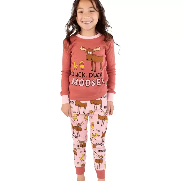 Lazy One Warm LongSleeve PJ Sets for Girls and Boys Cozy Comfy Funny Kids Pajama Sets Animal Bear ampamp MooseDuck Duck Moose Pink Pajama Sets