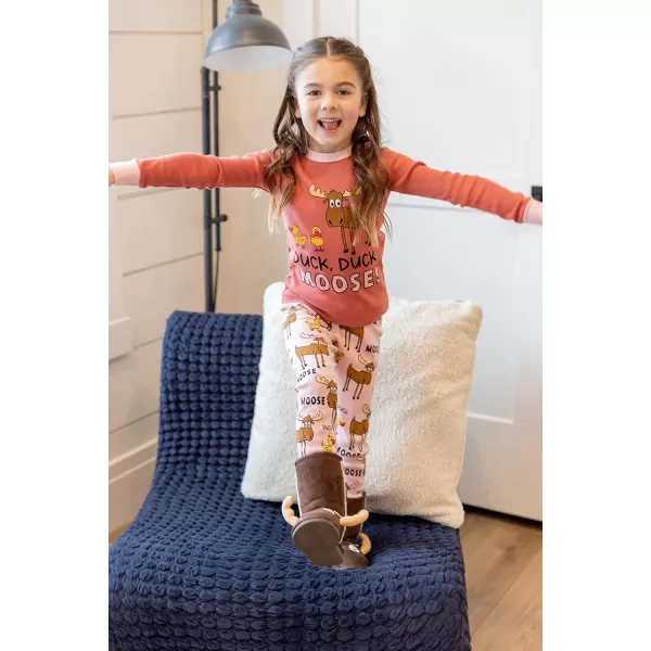 Lazy One Warm LongSleeve PJ Sets for Girls and Boys Cozy Comfy Funny Kids Pajama Sets Animal Bear ampamp MooseDuck Duck Moose Pink Pajama Sets