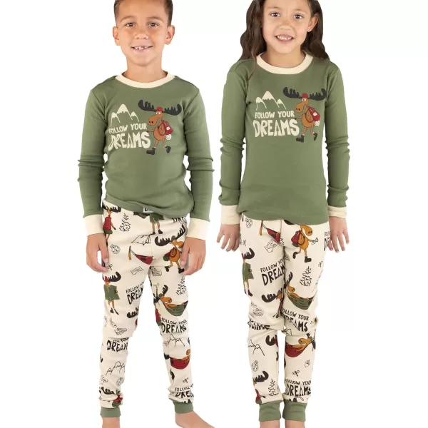 Lazy One Warm LongSleeve PJ Sets for Girls and Boys Cozy Comfy Funny Kids Pajama Sets Animal Bear ampamp MooseFollow Your Dreams Pajama Sets