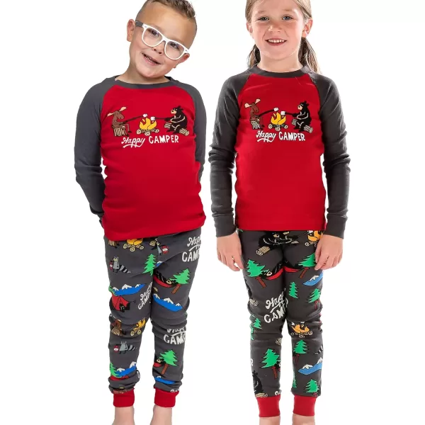 Lazy One Warm LongSleeve PJ Sets for Girls and Boys Cozy Comfy Funny Kids Pajama Sets Animal Bear ampamp MooseHappy Camper Pajama Sets
