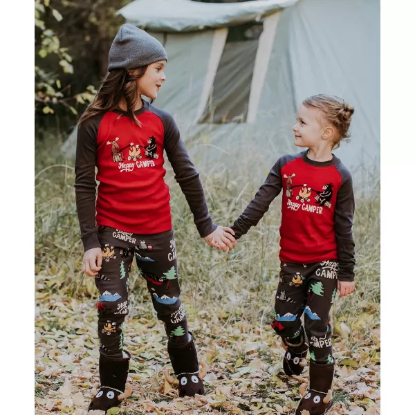 Lazy One Warm LongSleeve PJ Sets for Girls and Boys Cozy Comfy Funny Kids Pajama Sets Animal Bear ampamp MooseHappy Camper Pajama Sets